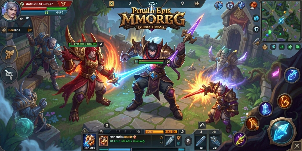 Screenshot gameplay 2757 yang menampilkan pertempuran seru di dunia MMORPG.