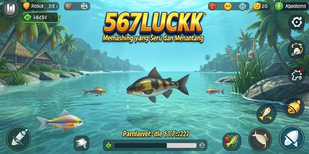 Tampilan utama gameplay 567LUCK dengan suasana memancing yang indah.