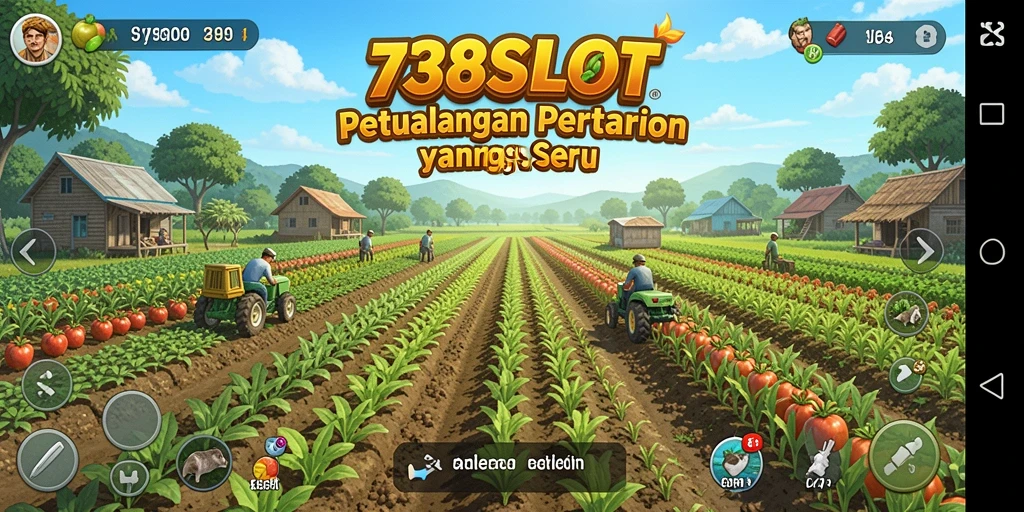 Tampilan gameplay menarik dalam 738SLOT yang menampilkan aktivitas bertani.