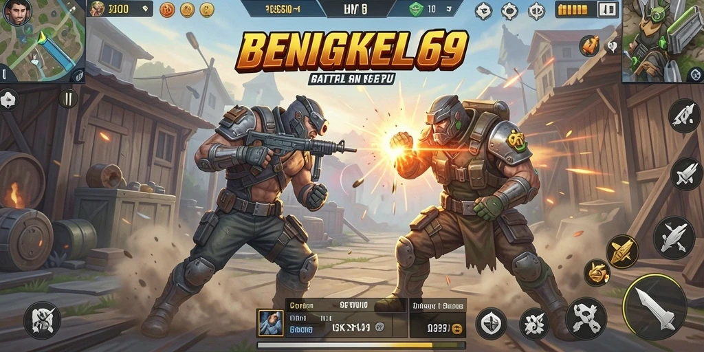 Gameplay mendebarkan dalam BENGKEL69 saat bertempur di arena Battle Royale.