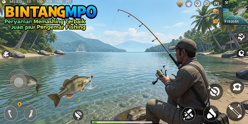 Screenshot gameplay BINTANGMPO menampilkan momen seru saat memancing.