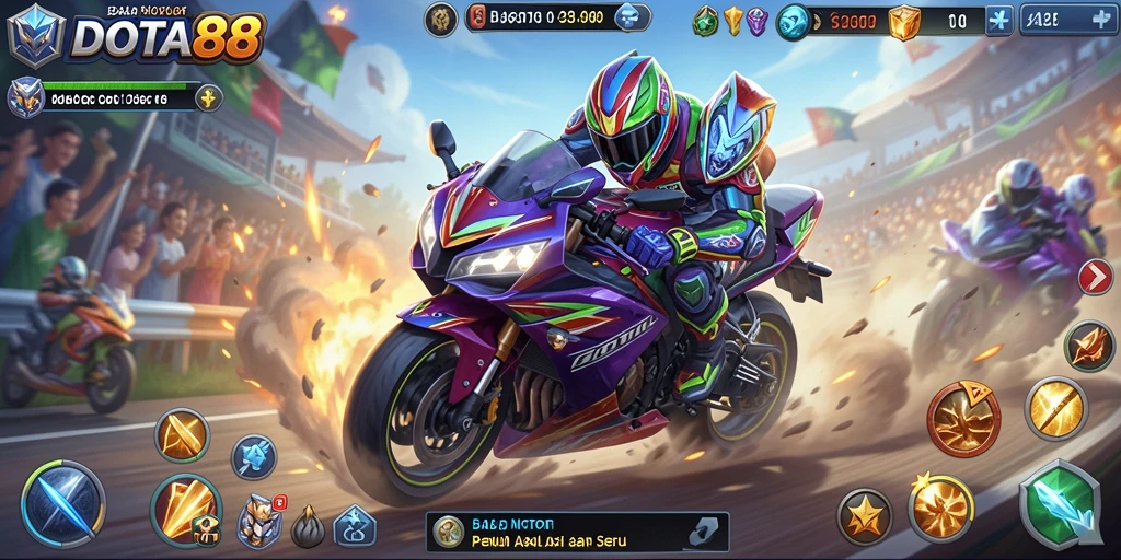 Tangkapan layar menunjukkan gameplay balap motor yang mendebarkan.