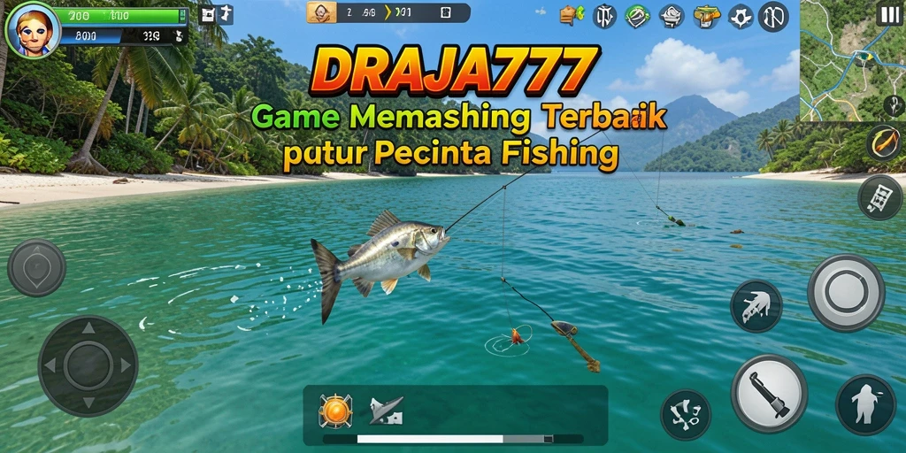 Screenshot gameplay DRAJA777 menampilkan aksi memancing yang seru.