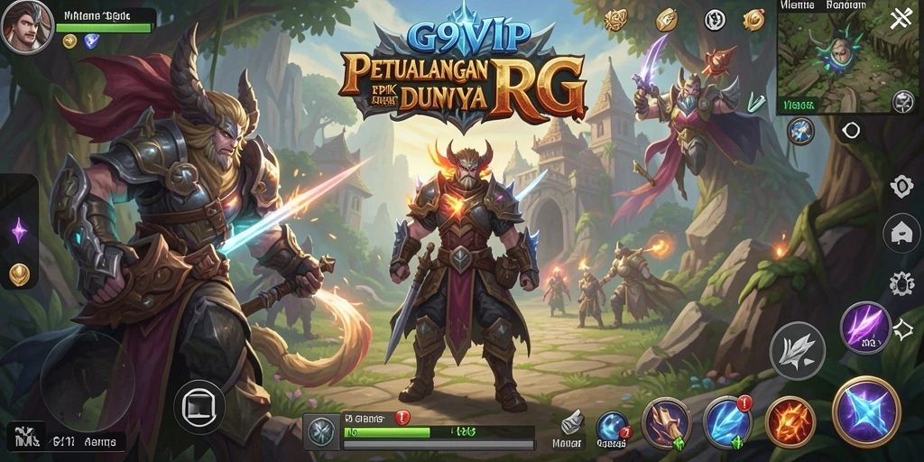 Gameplay G9VIP menunjukkan karakter berjuang melawan monster di dunia fantasi.