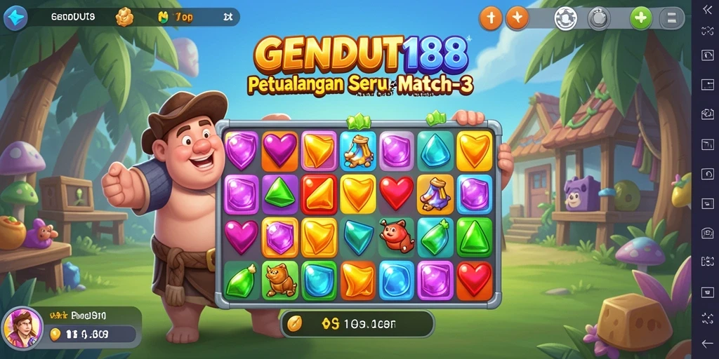 Tampilan gameplay GENDUT188 dengan warna-warna cerah dan tantangan mencocokkan.