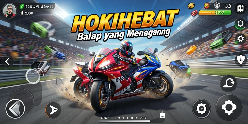 Tampilan gameplay HOKIHEBAT yang mendebarkan di lintasan balap.