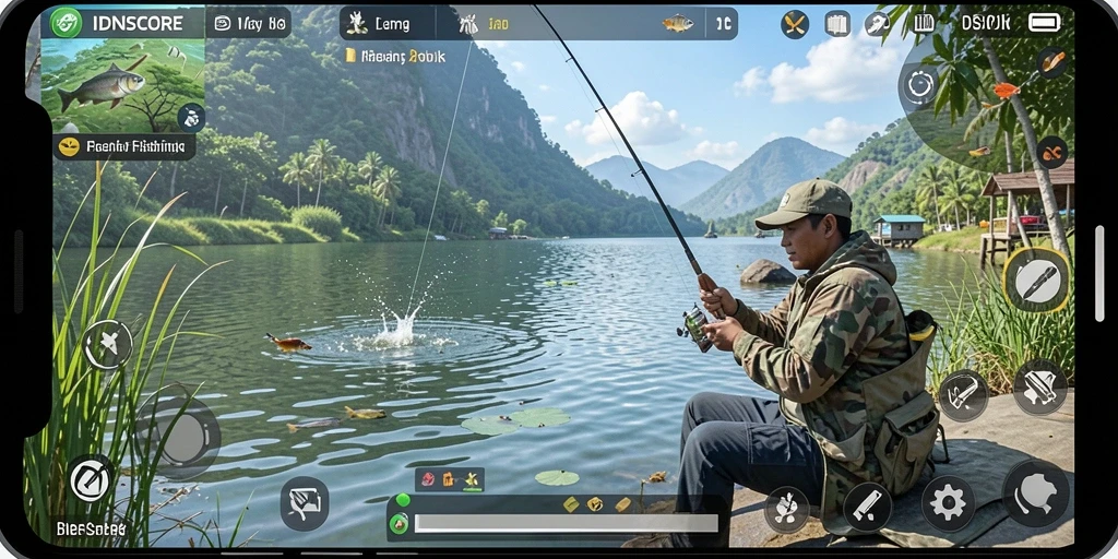 Screenshot IDNSCORE menampilkan momen memancing yang seru dan menantang.