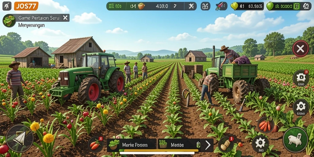 Tampilan gameplay yang menarik dalam JOS77, tunjukkan pertanian yang dikelola dengan baik.