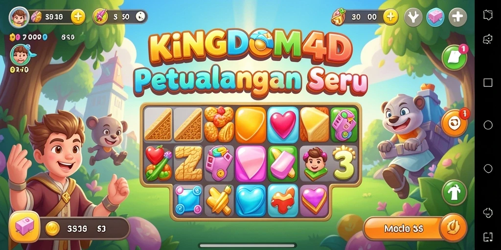 Tampilan gameplay KINGDOM4D yang menyenangkan dan penuh warna.