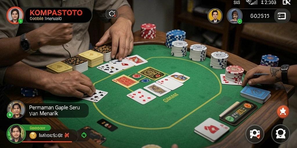 Tampilan gameplay seru KOMPASTOTO yang menampilkan permainan Gaple.