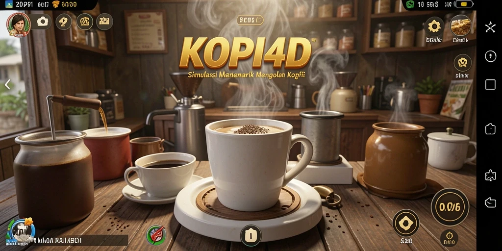 Screenshot gameplay KOPI4D menunjukkan proses penyeduhan kopi yang menawan.