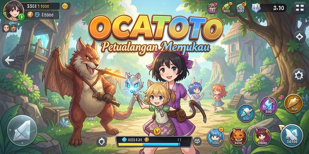 Tampilan gameplay OCATOTO yang penuh warna dan dinamis.
