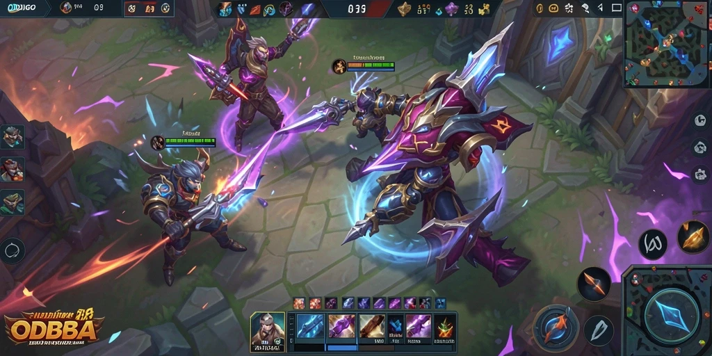 Screenshot ODDIGO menampilkan aksi pertempuran MOBA yang intens.