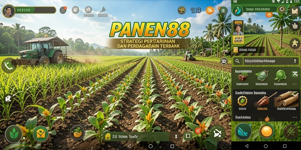 Screenshot menunjukkan gameplay dan aksi bertani dalam PANEN88.